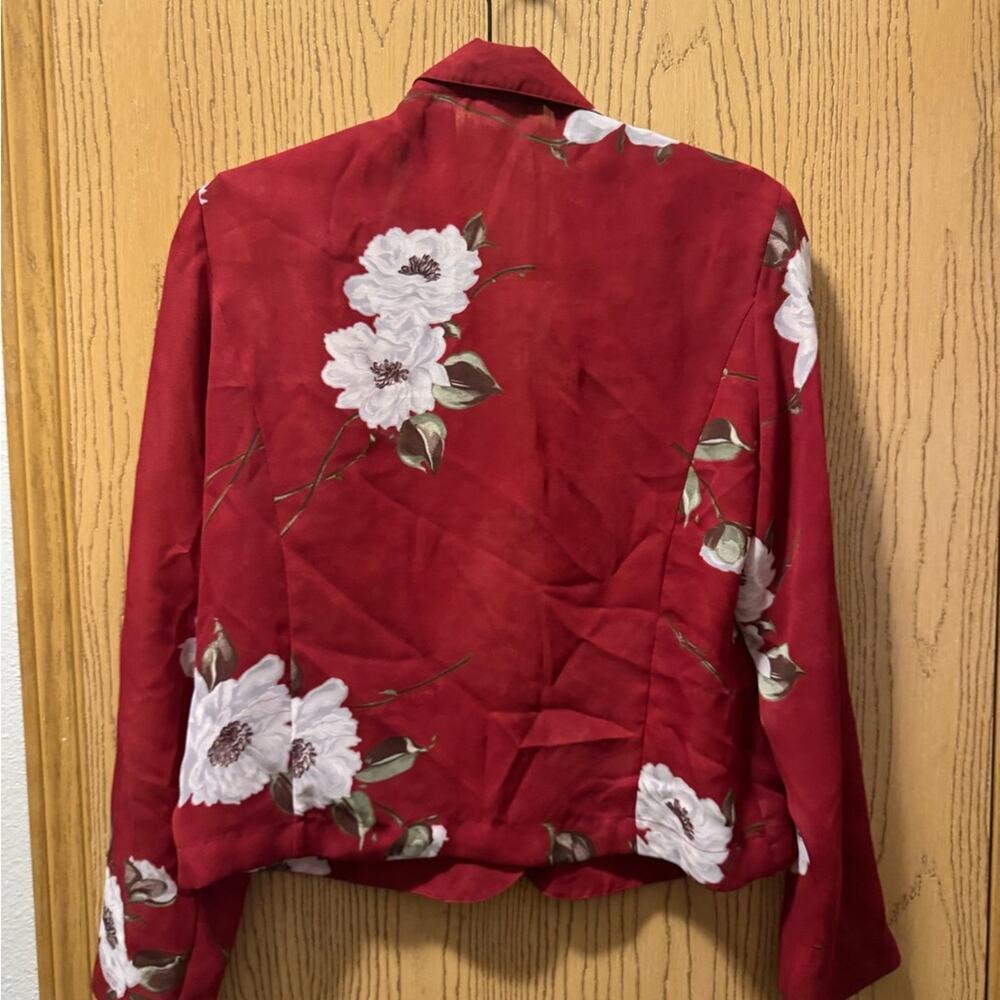 Floral Red Women's Blazer Size 40 - Picture 5 of 6
